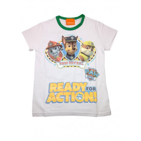 T-shirt maglia maglietta cotone bielastico bimbo bambino Paw Patrol bianco