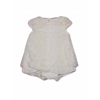 Abitino vestito pagliaccetto ricamato bimba neonata mezza manica Ellepi bianco