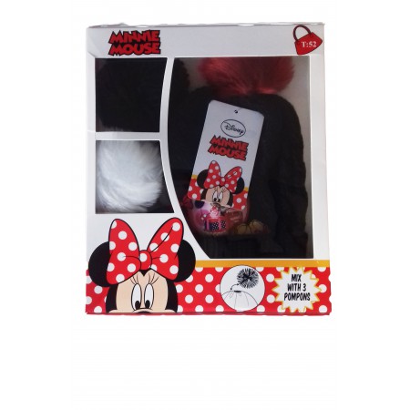 Cappello bambina Disney Minnie 3 pompons nero