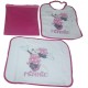 Set asilo 3pz bavetta bavaglino + tovaglietta + sacco bimba bambina Disney Minnie rosa fucsia