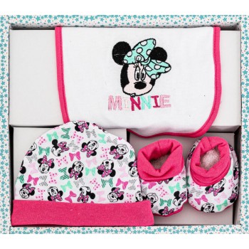 Set regalo 3pz bavetta bavaglino + cappellino + scarpine cotone bimba bambina Disney baby Minnie