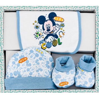 Set regalo 3pz bavetta bavaglino + cappellino + scarpine bimbo Disney baby Mickey